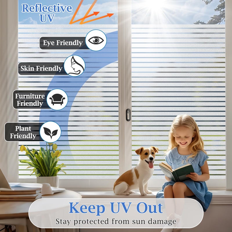 Viseeko Blinds Style Window Privacy Film, Decorative Frosted Static Clings for Glass Windows, Anti UV Vinyl Coverings Film for Home,Glass Door,Bathroom,Office 17.5 x 78.7 Inch - Image 2